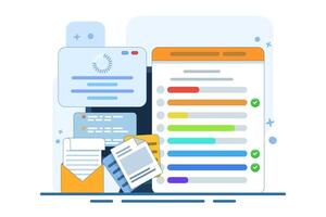 Concept of task dashboard on laptop with calendar clipboard checklist. email campaign, social media marketing. Project management, work deadlines. vector
