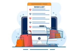 shopping wish list concept, online product wish list, gift and shopping list, my order list, add to cart, products in stock, retail store, e-commerce website, user account abstract metaphor. vector