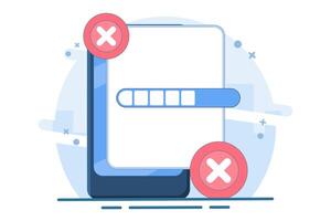 Failed process concept. unsuccessful and error. failed installation and update process of a program or system. cross with loading bar. symbol or icon. flat illustration. vector