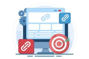 link management concept, search engine optimization, tiered link building, SEO optimization, search engine ranking development, getting links from various website sources. flat illustration. vector