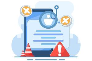 phishing website warning concept. malicious and suspicious websites. account theft prevention. login page illustration with cross and warning. flat illustration. vector