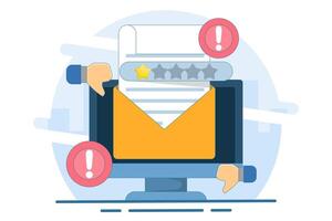 Bad review and rating email concept. Customer is dissatisfied and gives 1 star rating. Customer, buyer, client satisfaction. Giving one star because of dissatisfaction and disappointment. Illustration vector