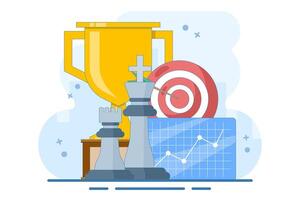 business and marketing strategy concept, Strategic planning and tactics in business, Analyzing projects, Financial reports, Strategic thinking, Financial analysis, Flat illustration template. vector