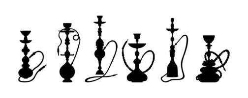 Set of silhouette hookah. Black and white hookahs. vector