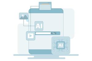AI assisted search engine concept, Artificial intelligence with search results, AI processing search engine results, Online web search engine with AI helps users find information faster. vector