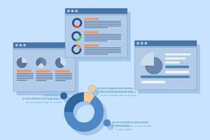 Concept of data and information displayed on dashboard, SEO marketing analytics illustration, Marketing analysis, Market research, Business analysis. flat illustration on background. vector