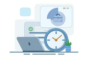 time management concept for work. organizing and dividing time for part time work. managing or organizing time to be productive. planning and work. flat illustration. vector