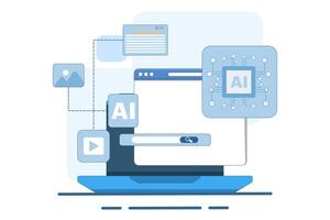 AI assisted search engine concept, Artificial intelligence with search results, AI processing search engine results, Online web search engine with AI helps users find information faster. vector