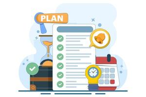 Time management concept. Manager makes plans and schedules, manages efficient working time in the office. illustration for social media banners, marketing materials. flat illustration. vector