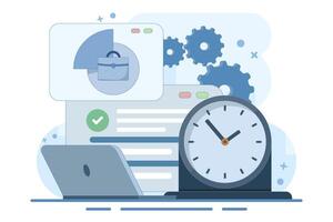 time management concept for work. organizing and dividing time for part time work. managing or organizing time to be productive. planning and work. flat illustration. vector