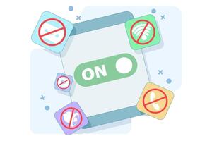 Concept of Activating Do Not Disturb mode on screen. feature on mobile phone or device to not display notifications, activate do not disturb mode, data illustration. vector