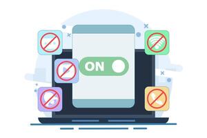 Concept of Activating Do Not Disturb mode on screen. feature on mobile phone or device to not display notifications, activate do not disturb mode, data illustration. vector