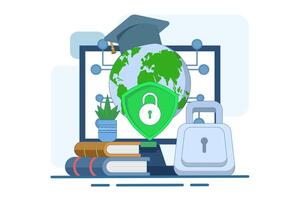Cyber security education concept. Awareness training, best practices, online safety education. Modern flat style illustration for landing page, web banner, infographic. vector