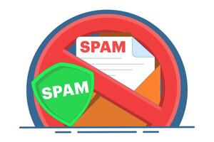 spam mailbox concept, spam warning, laptop with envelope and document, warning, security. sending spam mail and document online, warning message, flat illustration template. vector