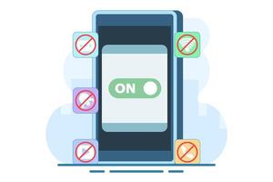 Concept of Activating Do Not Disturb mode on screen. feature on mobile phone or device to not display notifications, activate do not disturb mode, data illustration. vector