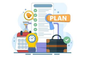 Time management concept. Manager makes plans and schedules, manages efficient working time in the office. illustration for social media banners, marketing materials. flat illustration. vector