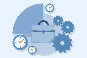 time management concept for work. organizing and dividing time for part time work. managing or organizing time to be productive. planning and work. flat illustration. vector