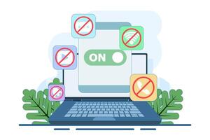 Concept of Activating Do Not Disturb mode on screen. feature on mobile phone or device to not display notifications, activate do not disturb mode, data illustration. vector