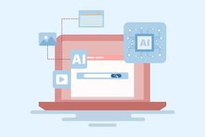 AI assisted search engine concept, Artificial intelligence with search results, AI processing search engine results, Online web search engine with AI helps users find information faster. vector