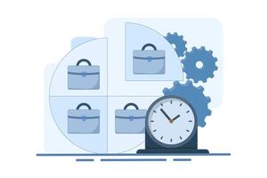 time management concept for work. organizing and dividing time for part time work. managing or organizing time to be productive. planning and work. flat illustration. vector