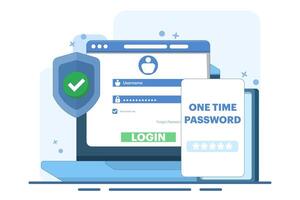 The concept of logging into a website or application using two steps, Two-step authentication. Verification code message, Two-factor verification, notification with code for secure login or sign in. vector