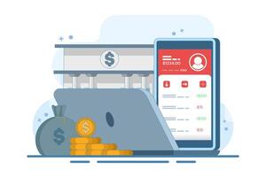 Online banking and mobile payments concept, login to bank account, digital wallet, internet money, savings and finance, mobile banking. Flat illustration on background. vector