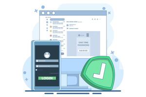 The concept of logging into a website or application using two steps, Two-step authentication. Verification code message, Two-factor verification, notification with code for secure login or sign in. vector
