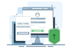 The concept of logging into a website or application using two steps, Two-step authentication. Verification code message, Two-factor verification, notification with code for secure login or sign in. vector
