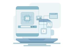 AI assisted search engine concept, Artificial intelligence with search results, AI processing search engine results, Online web search engine with AI helps users find information faster. vector