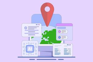 Search engine AI Assistance Concept, AI suggests search results from search engine, Artificial intelligence chatbot to help user, flat illustration on background. vector