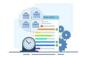 time management concept for work. organizing and dividing time for part time work. managing or organizing time to be productive. planning and work. flat illustration. vector