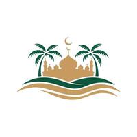 Golden Mosque with Palms and Crescent Logo vector