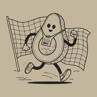 Line art of an avocado with legs running t-shirt vector