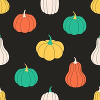 Pumpkins seamless pattern. Autumn harvest, farming. Flat, hand drawn texture for wallpaper, textile, fabric, paper. vector