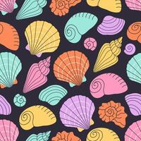 Seamless pattern with sea shells, mollusks, starfish. Tropical beach shells. Summer seamless pattern. vector