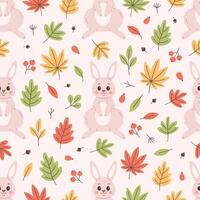 Seamless pattern with cute hare and autumn leaves. Flat, hand drawn texture for wallpaper, textile, fabric, paper vector