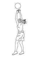 Sketch of a girl in a dynamic pose as a basketball player, striking a flying ball with her palm vector