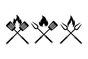 Three bbq spatulas and forks with flames vector