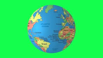 Earth Rotation Animation with Country Names on Green Screen Background video