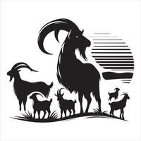 Logo of a full-body silhouette of a goat eating grass vector