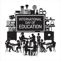 On January 24, a graphic illustration of International Education Day including an earth globe and a study element vector