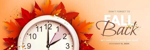 Fall back time. Daylight saving time ends banner vector