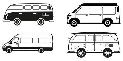 Four different types of vans and buses on a white background vector