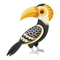 eastern yellow billed hornbill bird flat style isolated on white background. illustration vector