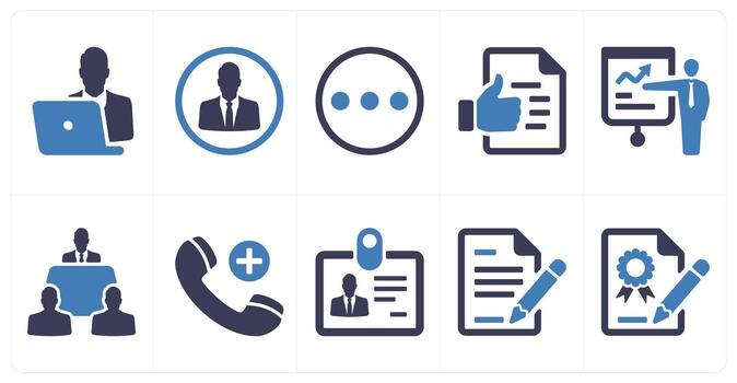 A set of 10 mix icons as busy man, user profile, menu vector