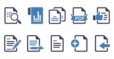 A set of 10 mix icons as search document, flow chart, duplicate copy vector