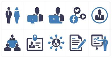 A set of 10 mix icons as man woman, working man, busy man vector