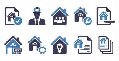 A set of 10 Real Estate icons as architectural terms, architect, family home vector