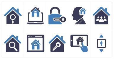 A set of 10 Real Estate icons as real estate search, online home search, lock and key vector