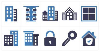A set of 10 Real Estate icons as flats, flats building, building vector